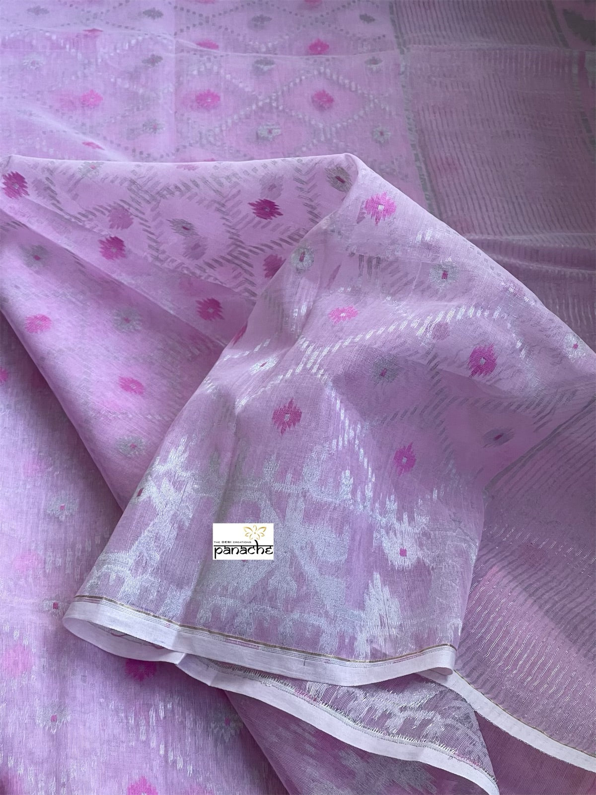 Pure Cotton Jamdaani Soft - Pink Silver Zari