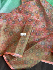 Tissue Kota Silk Printed - Green Orange Shaded