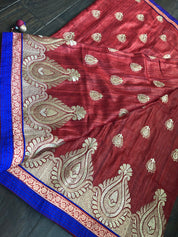 Designer Tussar Gicha Silk - Reddish Maroon Zari Motifs
