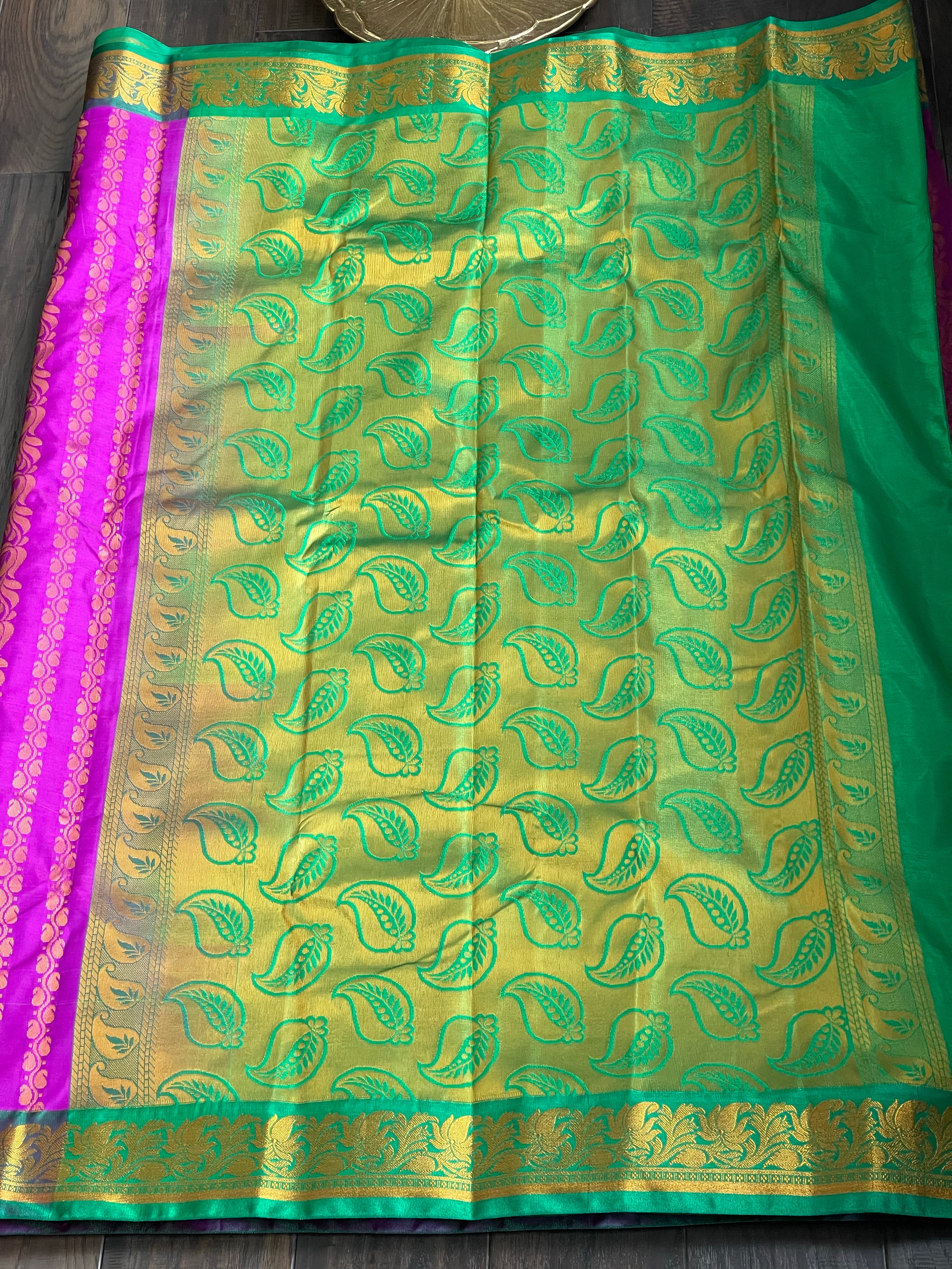 Soft Silk Kanjivaram - Magenta Purple Green