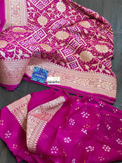 Bandhej Khaddi Georgette Banarasi - Magenta Pink