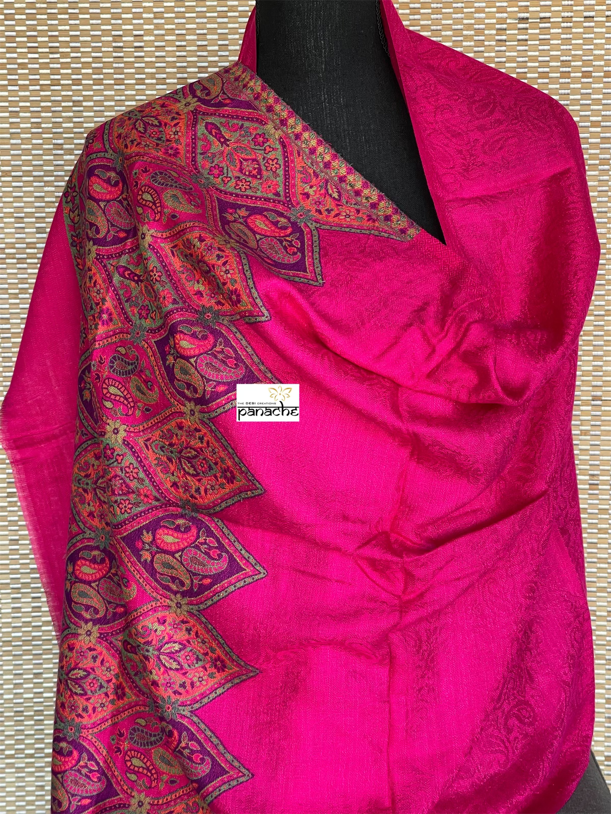 Kashmiri Woven Stole - Magenta Pink