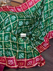 Pure Gajji Silk Gharchola - Green  Red Bandhej