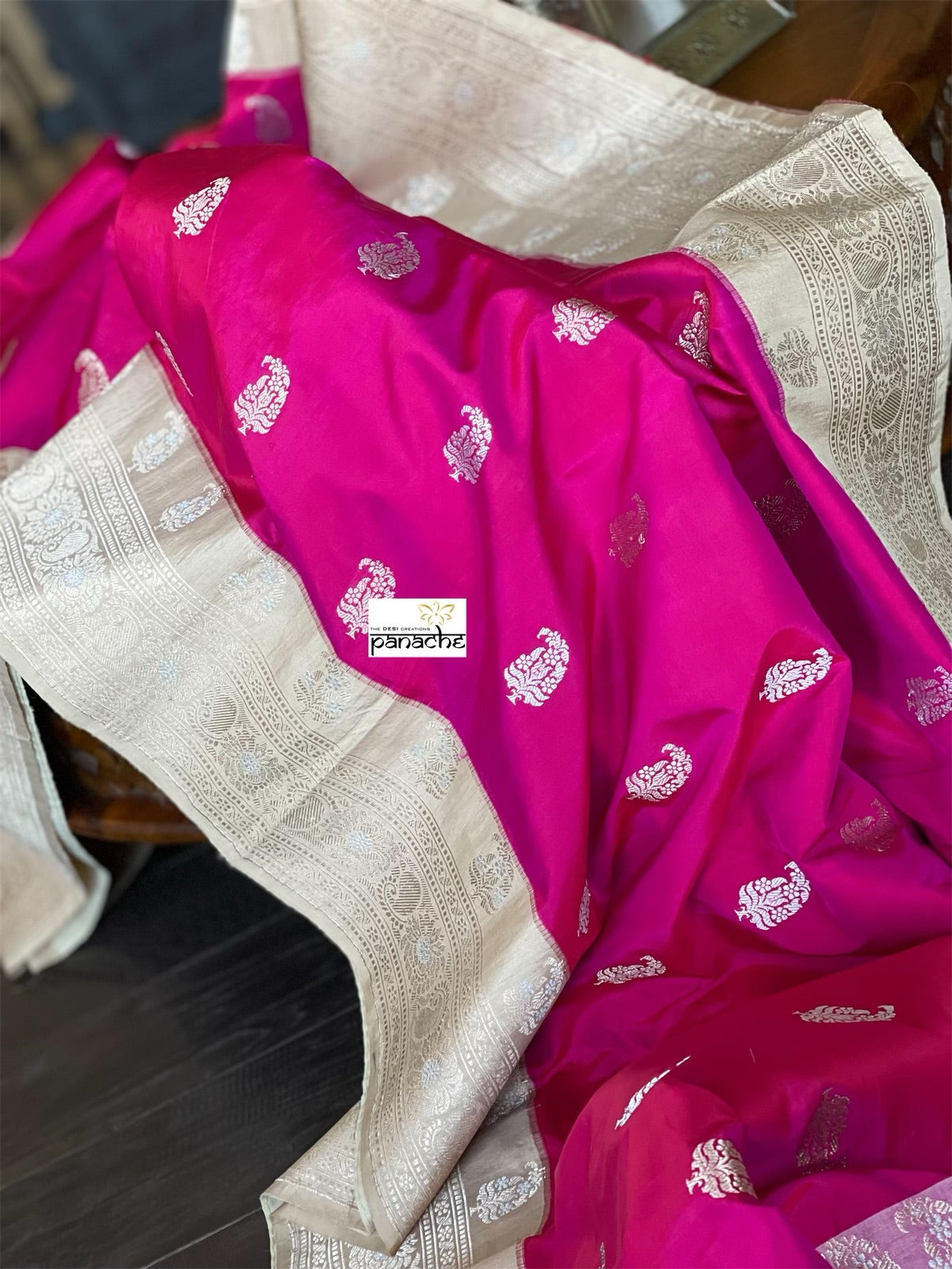 Pure Silk by Tussar Banarasi - Magenta Pink Beige  Kadwa