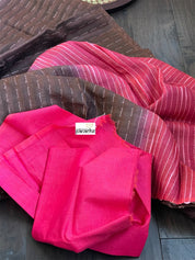Tussar Silk -  Brown Salmon Pink