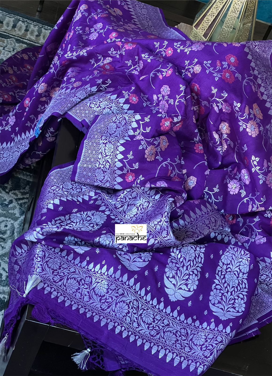 Khaddi Tussar Banarasi - Purple Meenakari