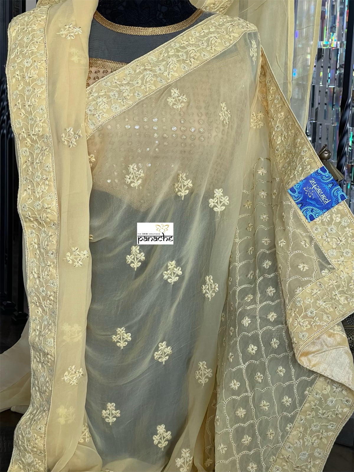 Designer Georgette Chikankari - Light Butter Yellow