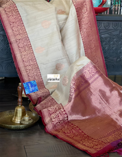 Pure Tussar Silk Banarasi - Beige Maroon