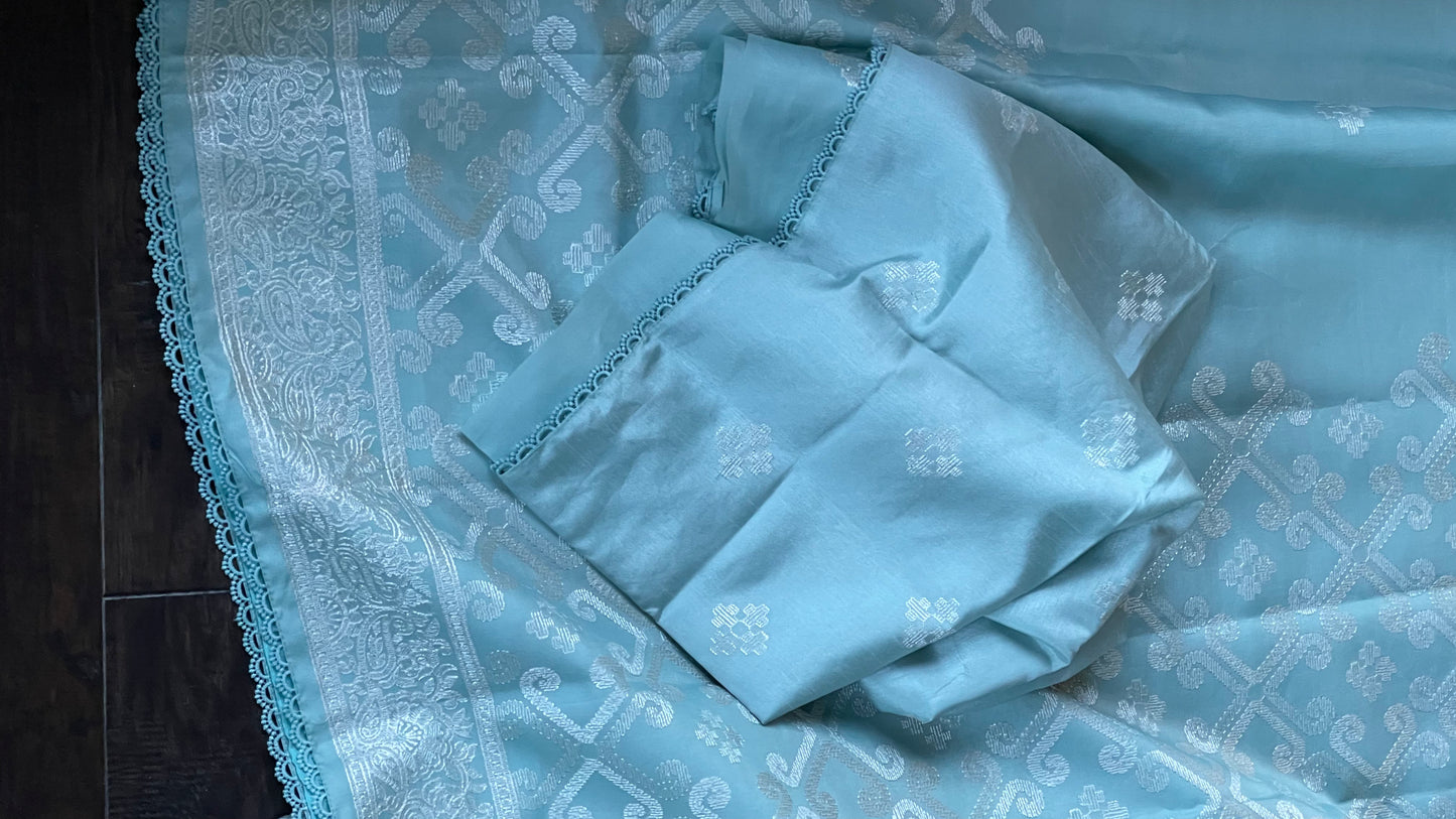 Designer Soft Silk - Light Blue Embroidered