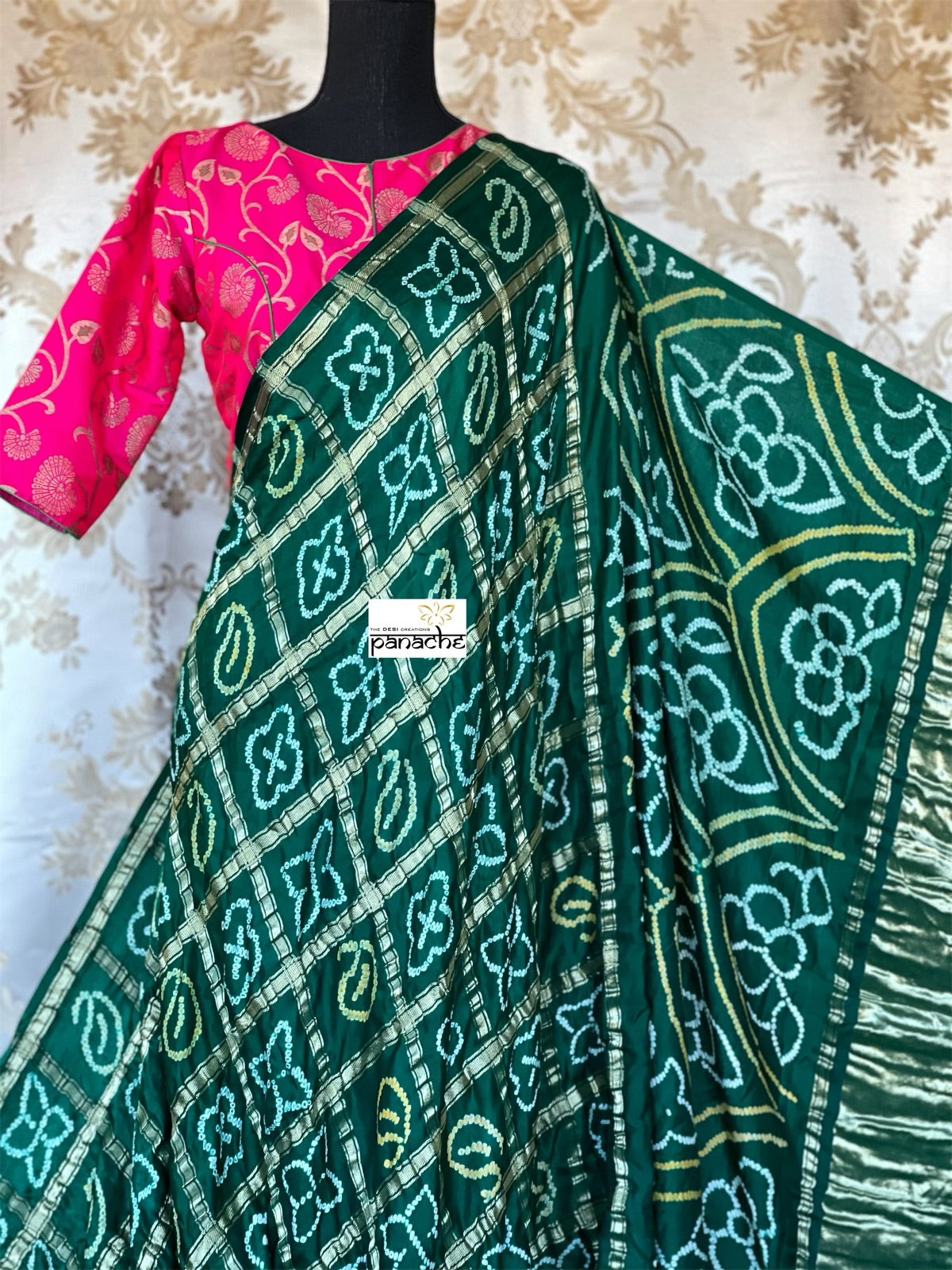 Pure Gajji Silk Gharchola - Green Bandhej