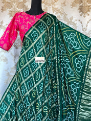 Pure Gajji Silk Gharchola - Green Bandhej