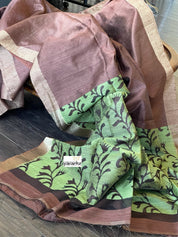 Matka Silk - Chocolate Green Zari Weave
