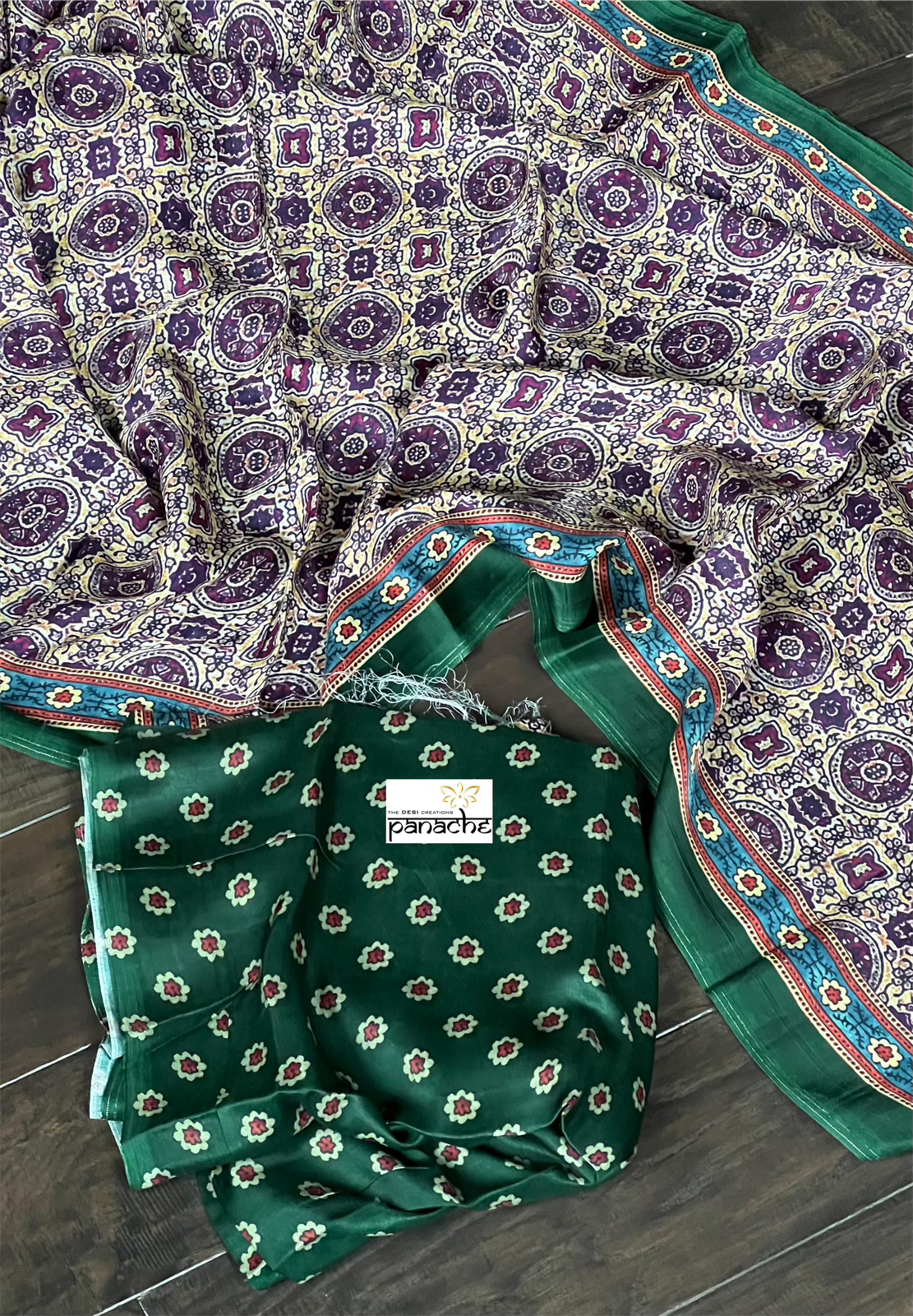 Modal Silk Ajrakh - Plum Green