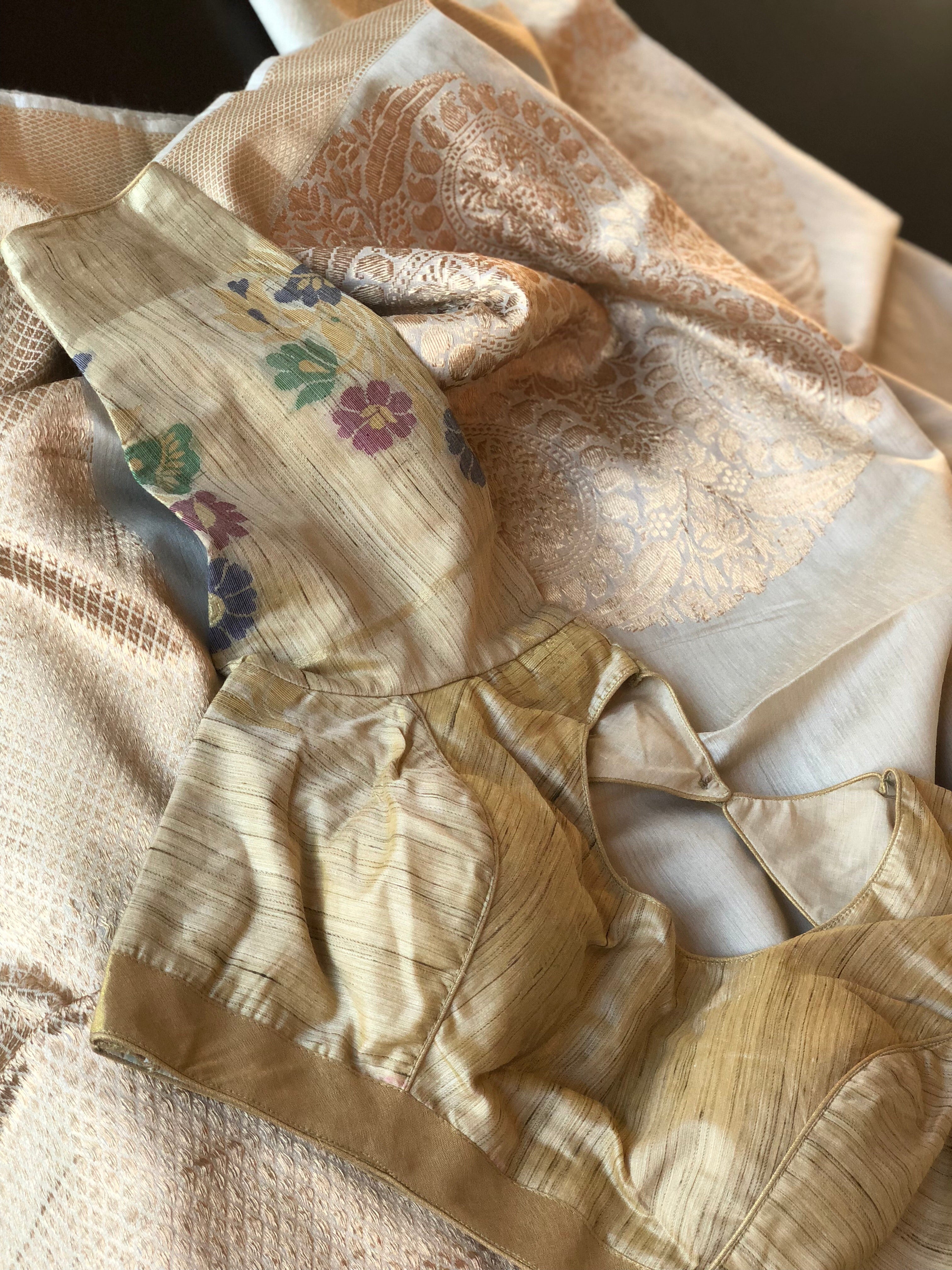 Designer Blouse - Raw Silk Beige Meenakari
