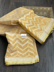 Kora Cotton Chanderi Banarasi - Light Ochre Yellow Paithani Border