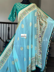 Khaddi Georgette Tilfi Banarasi - Mint Green Khadwa Woven