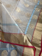 Tissue Chanderi Silk - Golden Beige Maroon