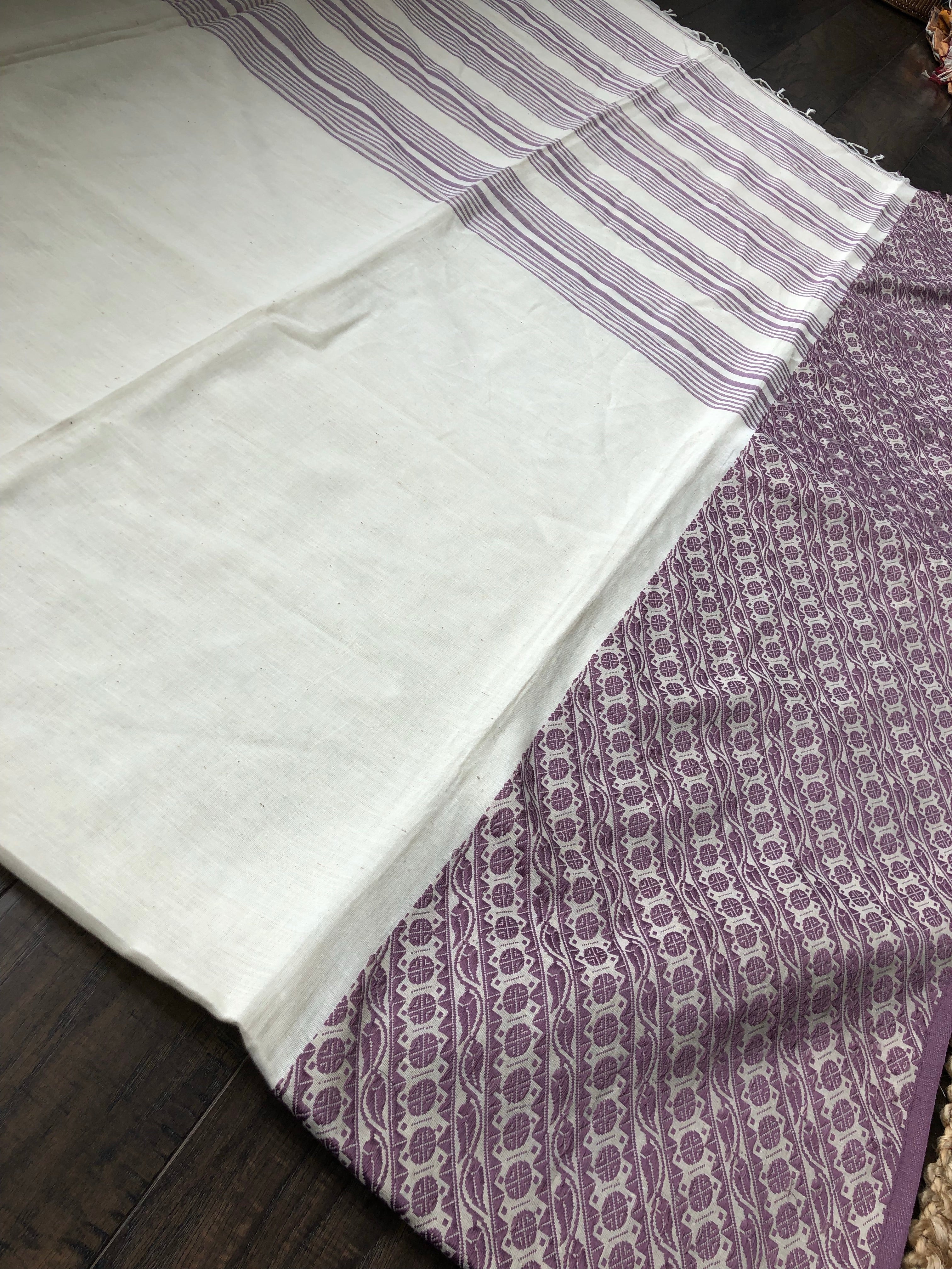 Pure Khadi Cotton Handloom - Off-White Violet Woven