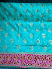 Soft Silk Banarasi - Sea Green Magenta Antique Golden Zari