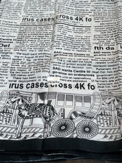 Pure Bishnupur Silk -  Offwhite Black Newspaper Printed
