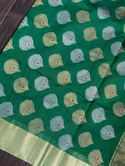 Chanderi Silk Cotton - Green Red