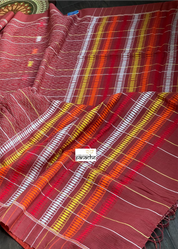 Pure Cotton Khes Kantha Stitch -  Rust Maroon Multi Color