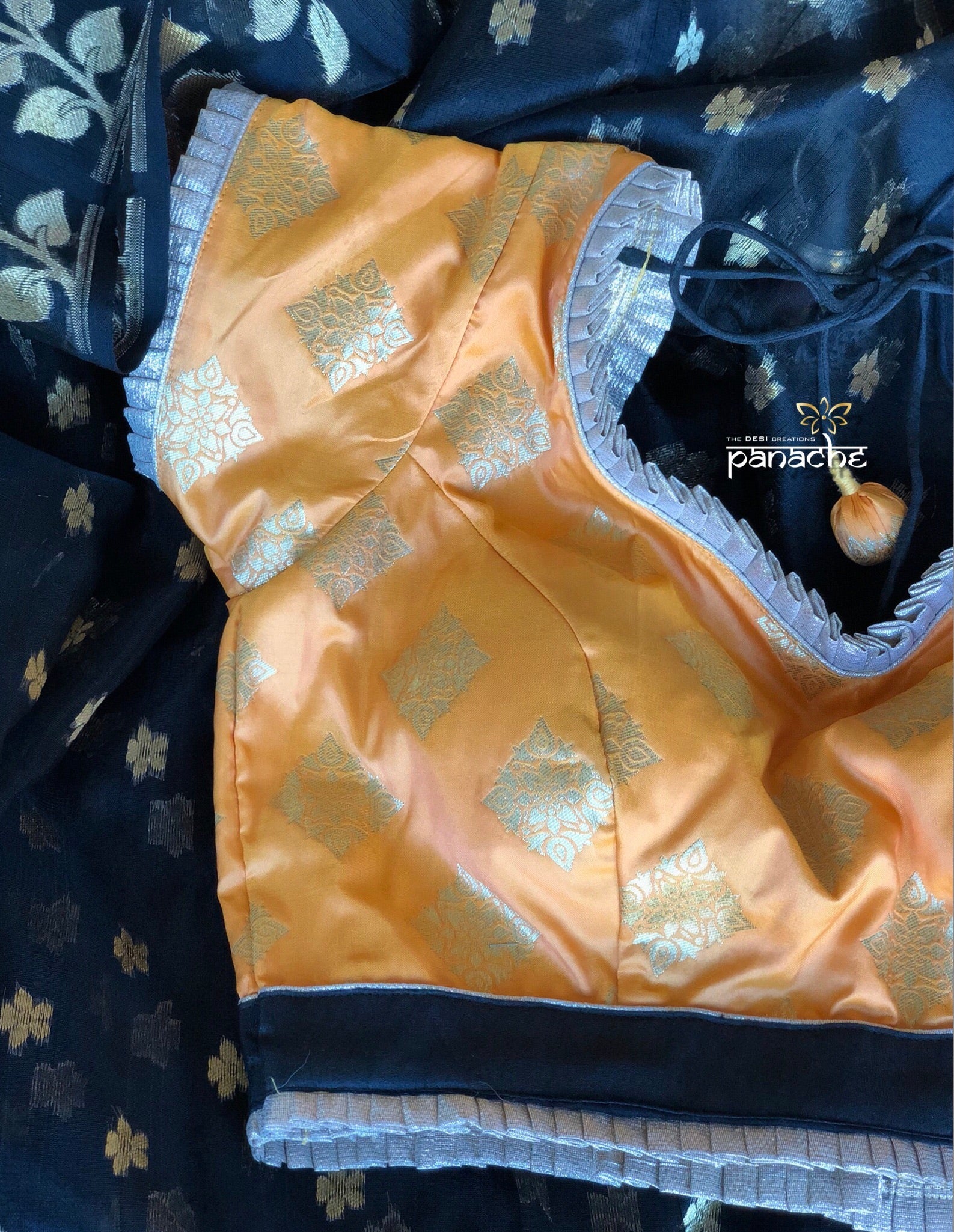 Designer Blouse - Bright Yellow Diamond Motif