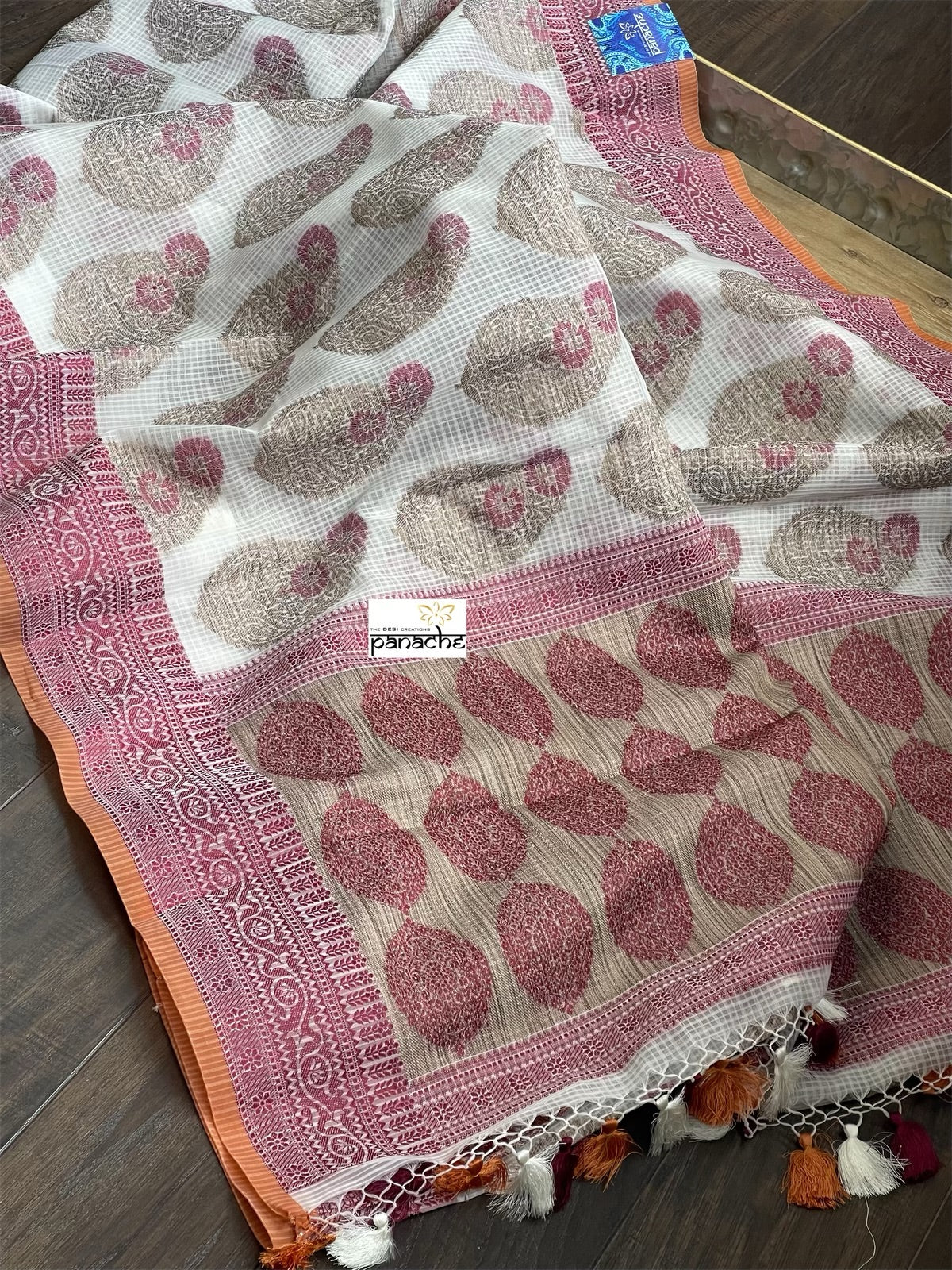 Cotton Silk Banaras Chanderi - Beige Maroon Woven