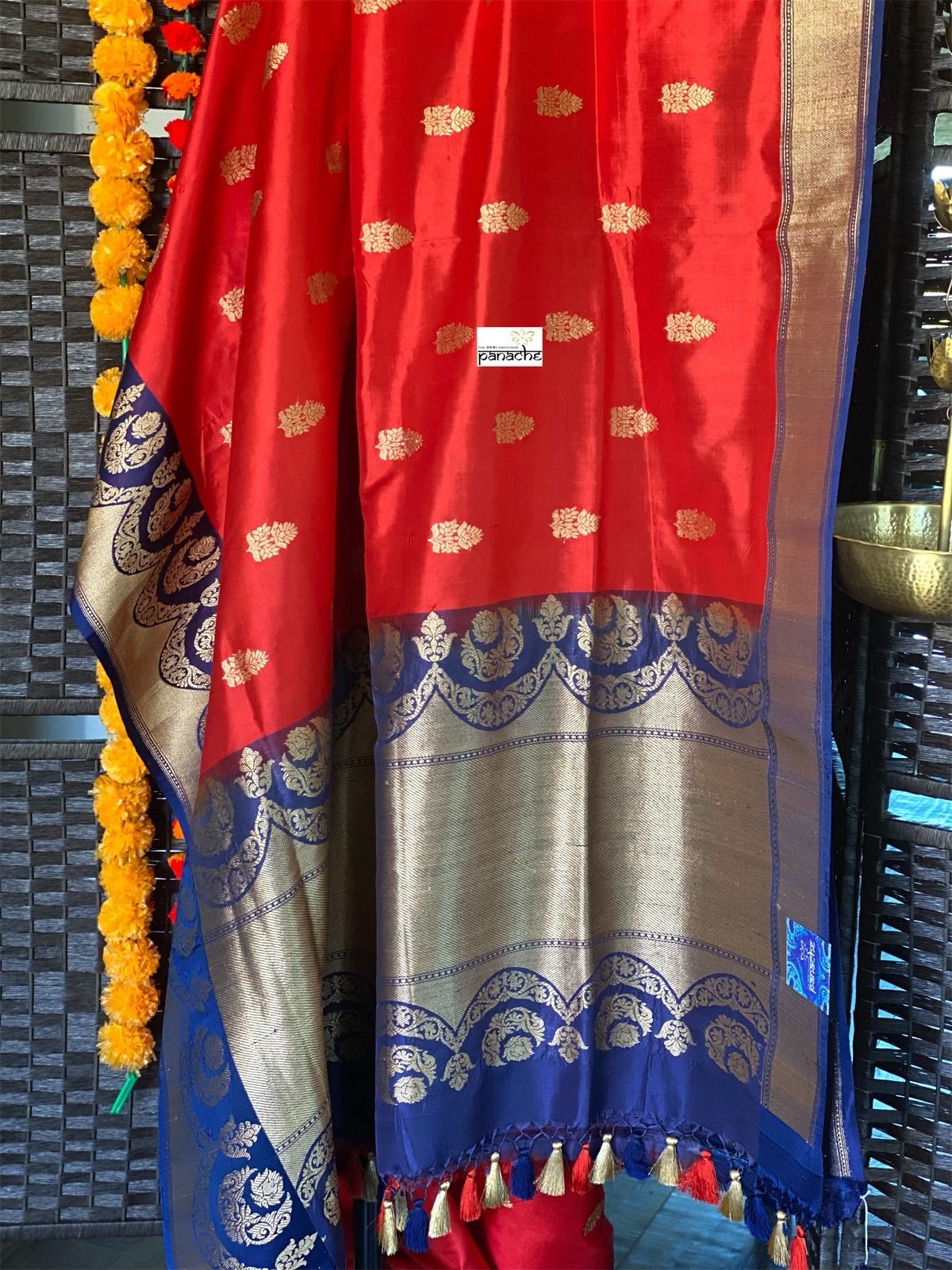 Katan Silk Banarasi - Red Blue