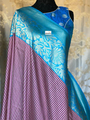Katan Silk Banarasi - Off-white Purple Checks