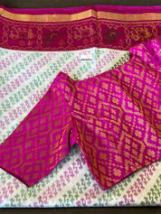 Pure Silk Ikat -  Offwhite Green Magenta