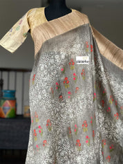 Pure Gicha Tussar Silk - Light Moss Grey Digital Printed