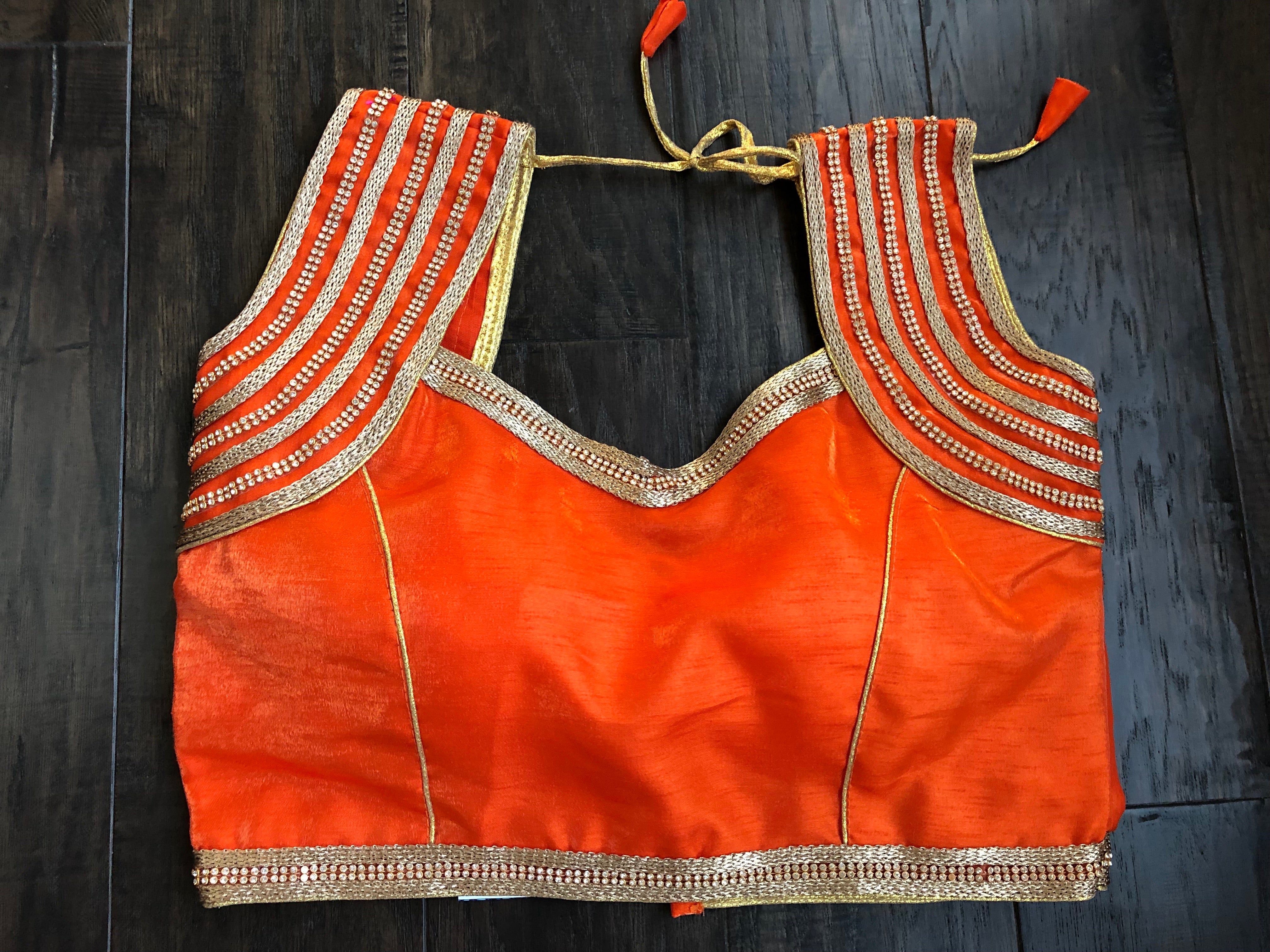 Designer Blouse - Orange Stone Studed