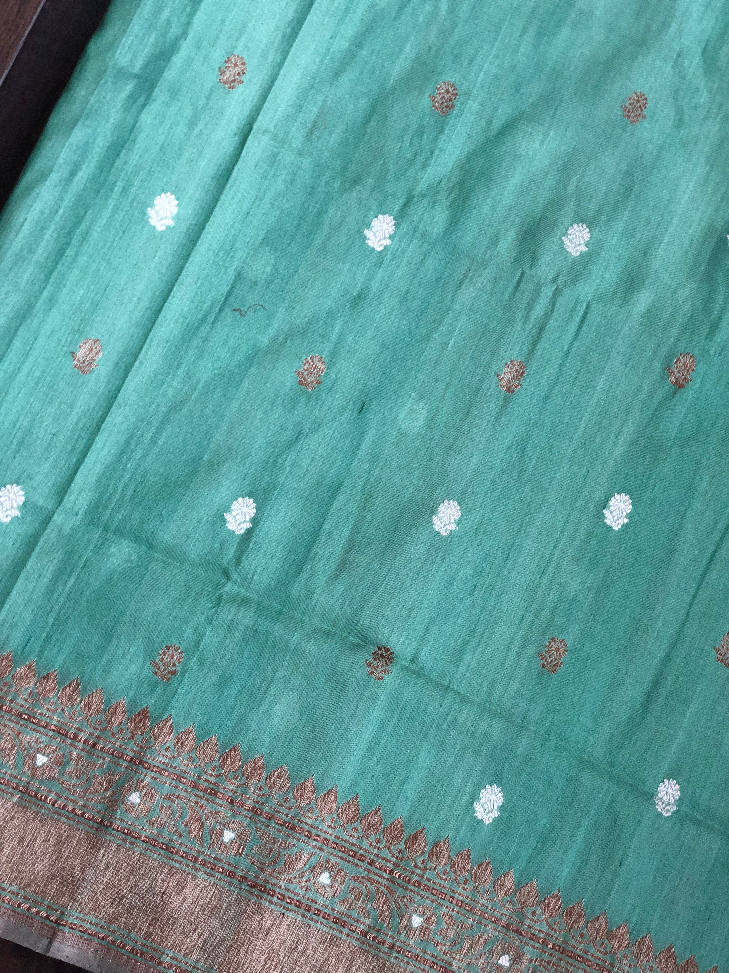 Pure Tassur Silk Banarasi - Light Teal Green Antique Zari