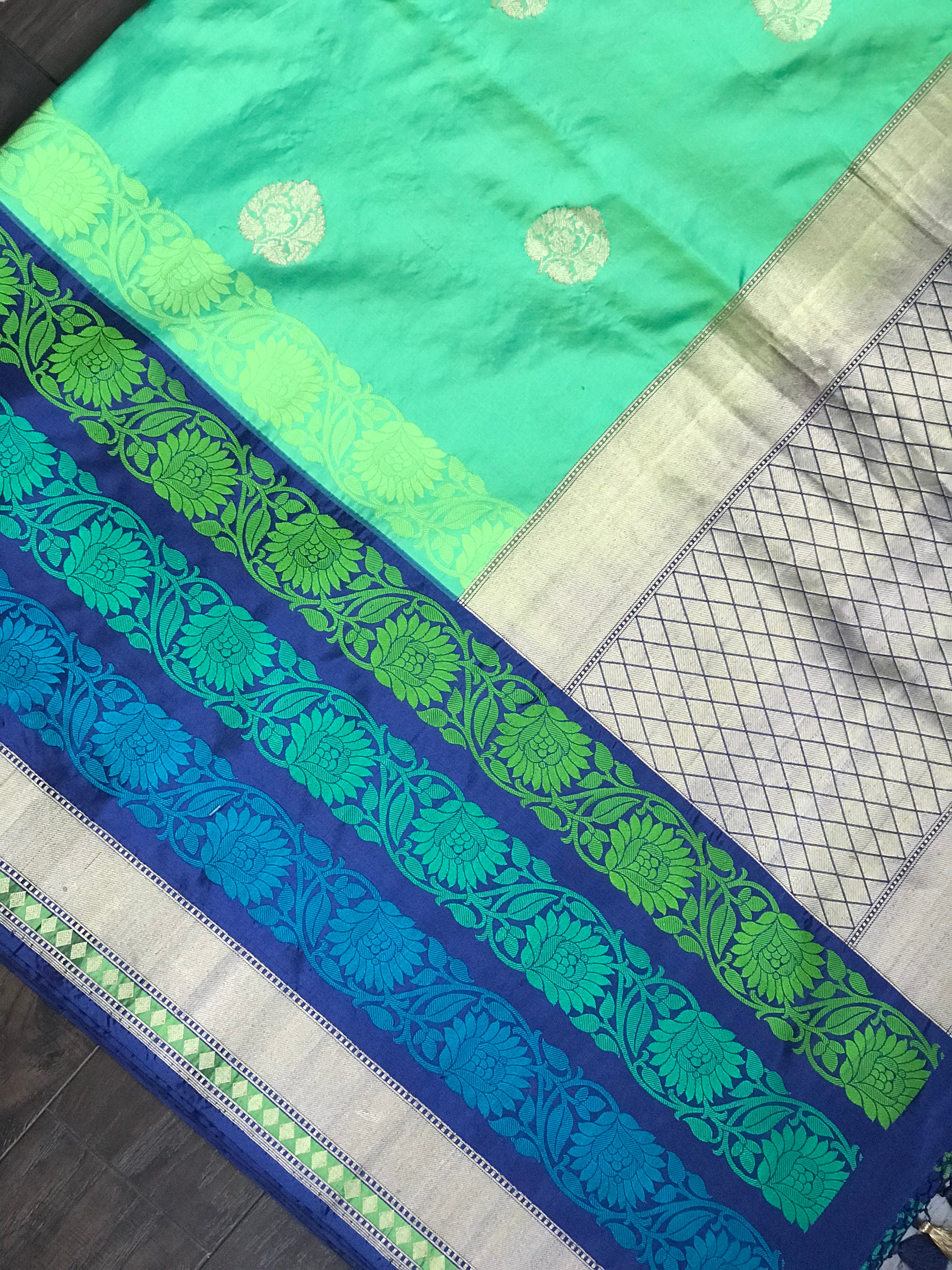 Katan Silk Banarasi - Green Blue Dual Shaded