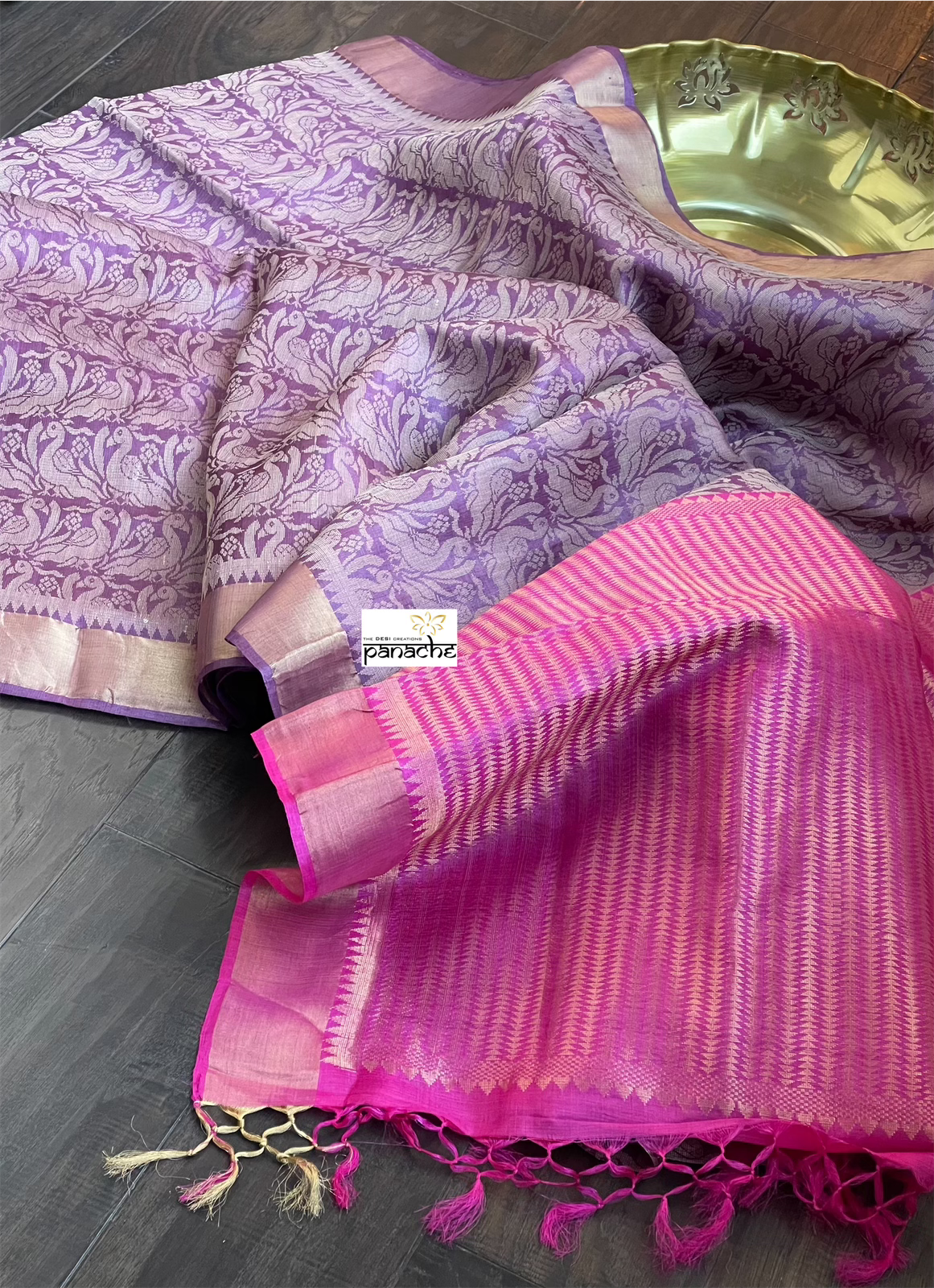 Tussar Silk - Purple Pink Resham Woven