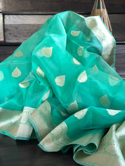 Organza Silk Banarsi - Sea Green Golden Zari