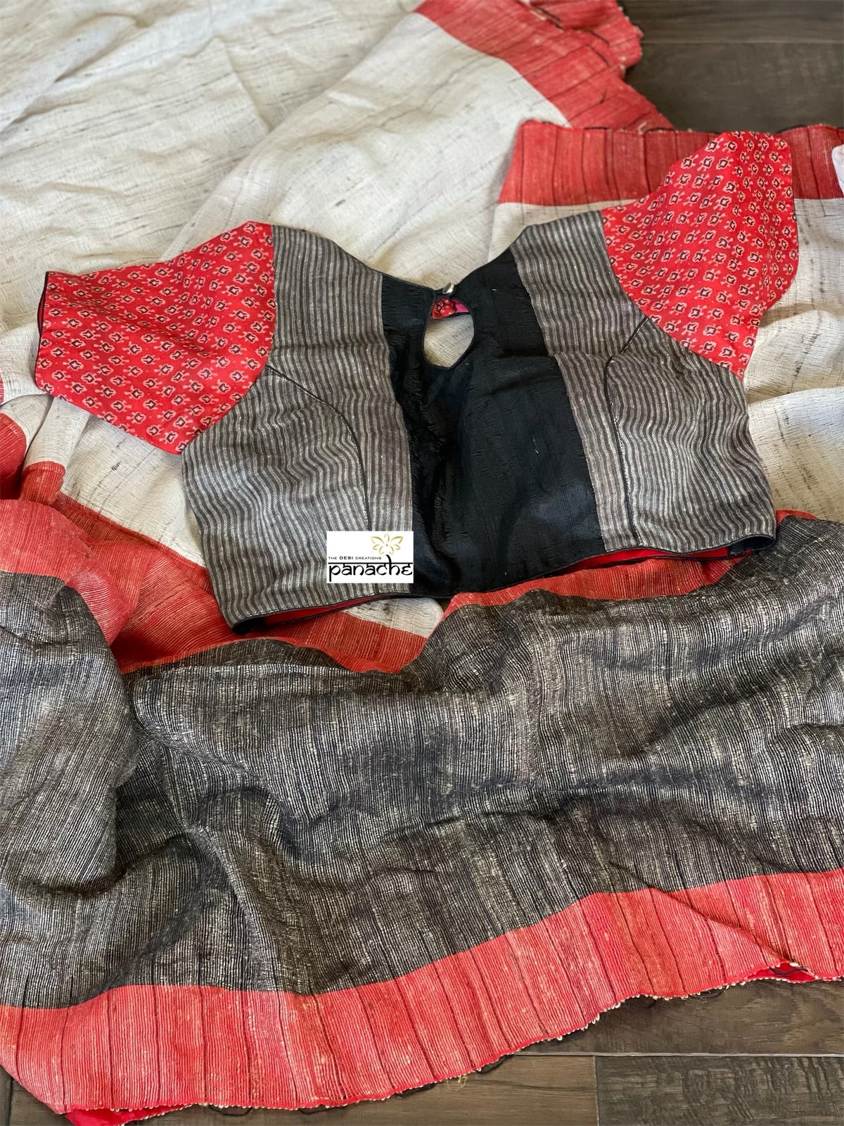 Designer Blouse - Black Red Grey