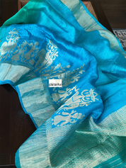 Raw Silk Banarasi - Firozi Blue Sea Green Shaded