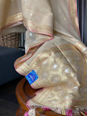 Kora Banarasi - Cream Beige Kadwa woven