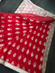 Designer Saree - Golden Tissue Red Soft Silk Half Half