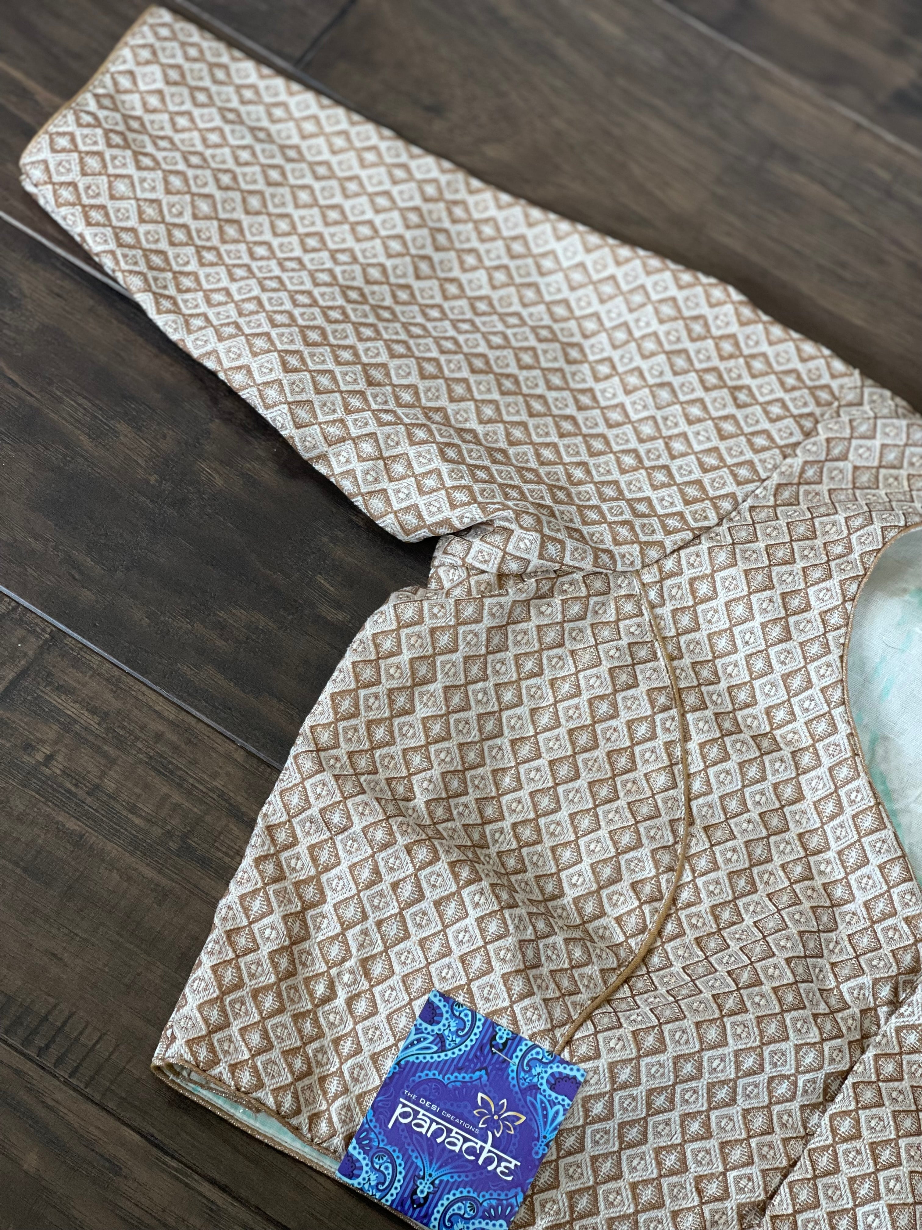 Designer Blouse - Off White Brown woven