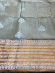 Organza Silk Banarasi - Tan Beige Orange Kadwa Motifs