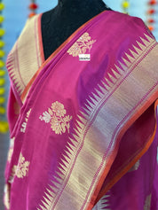 Pure Silk Katan Banarasi - Magenta Pink Kadhwa
