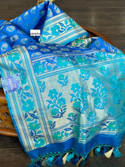Pure Katan Silk Banarasi - Royal Blue Firozi Antique Zari