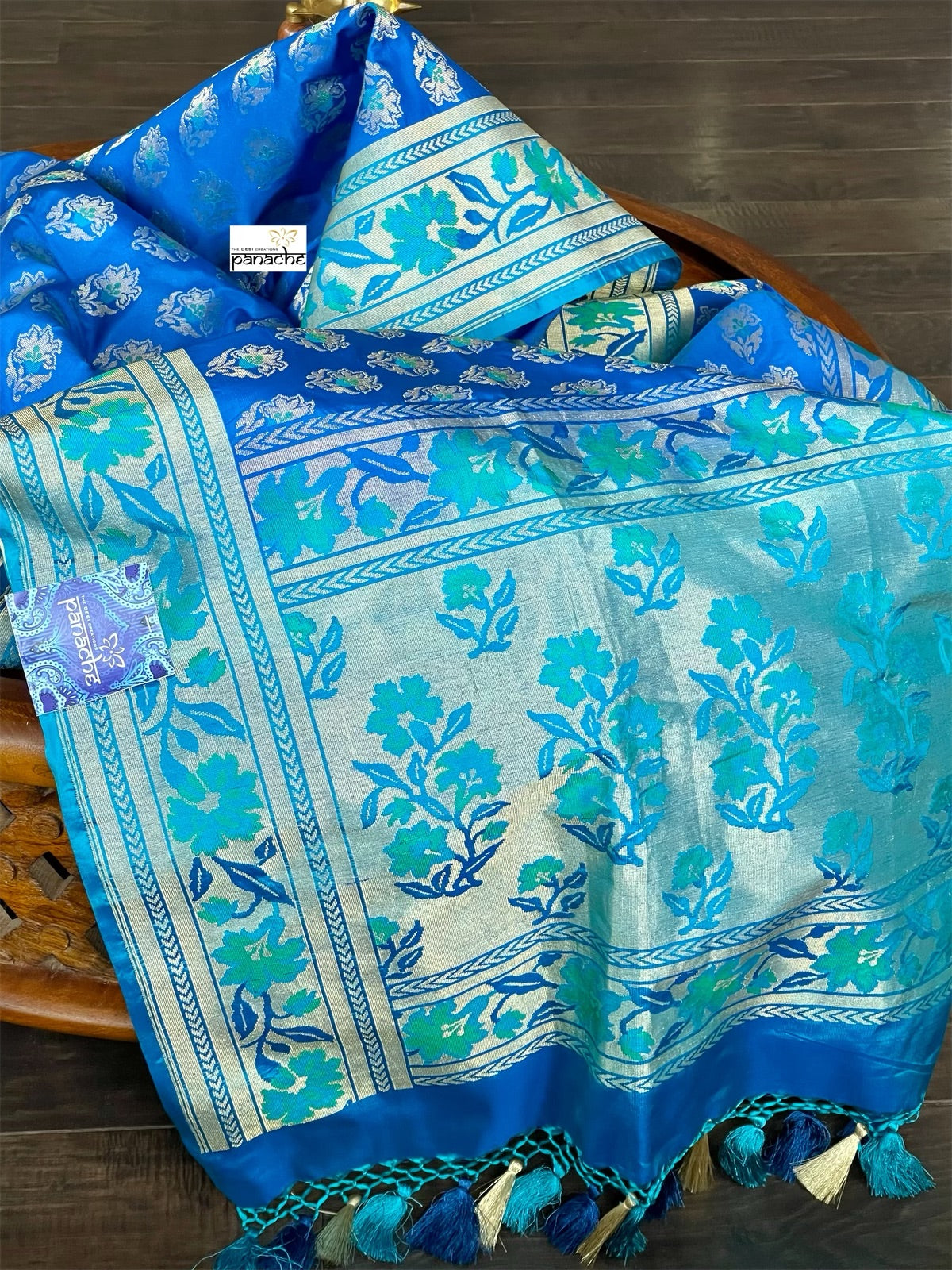 Pure Katan Silk Banarasi - Royal Blue Firozi Antique Zari – Panache-The ...