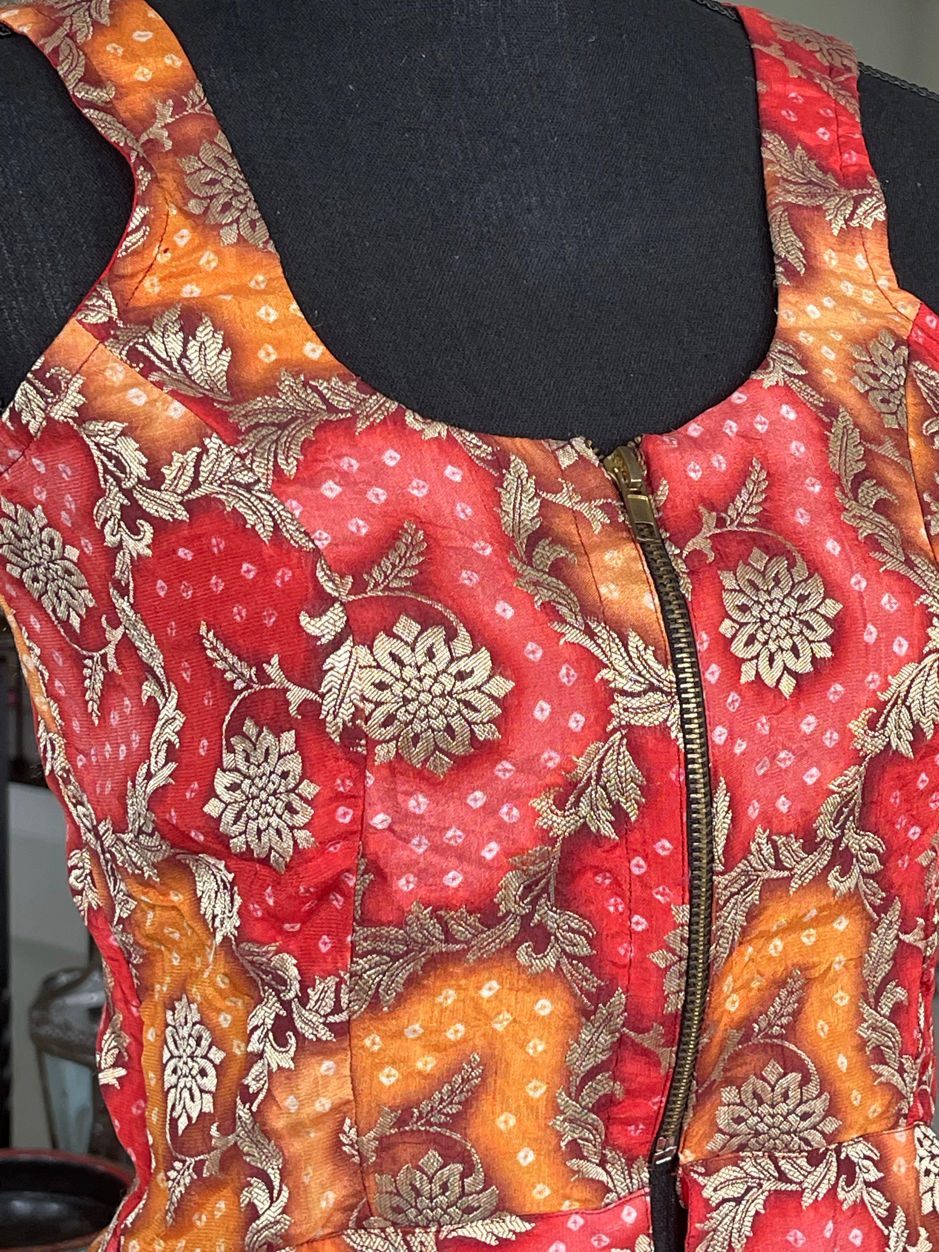 Designer Blouse - Rust Yellow Bandhej