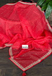 Designer Organza - Tomato Red Bandhej