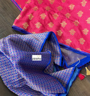 Pure Katan Silk Checkered Banarasi - Pink Royal Blue woven