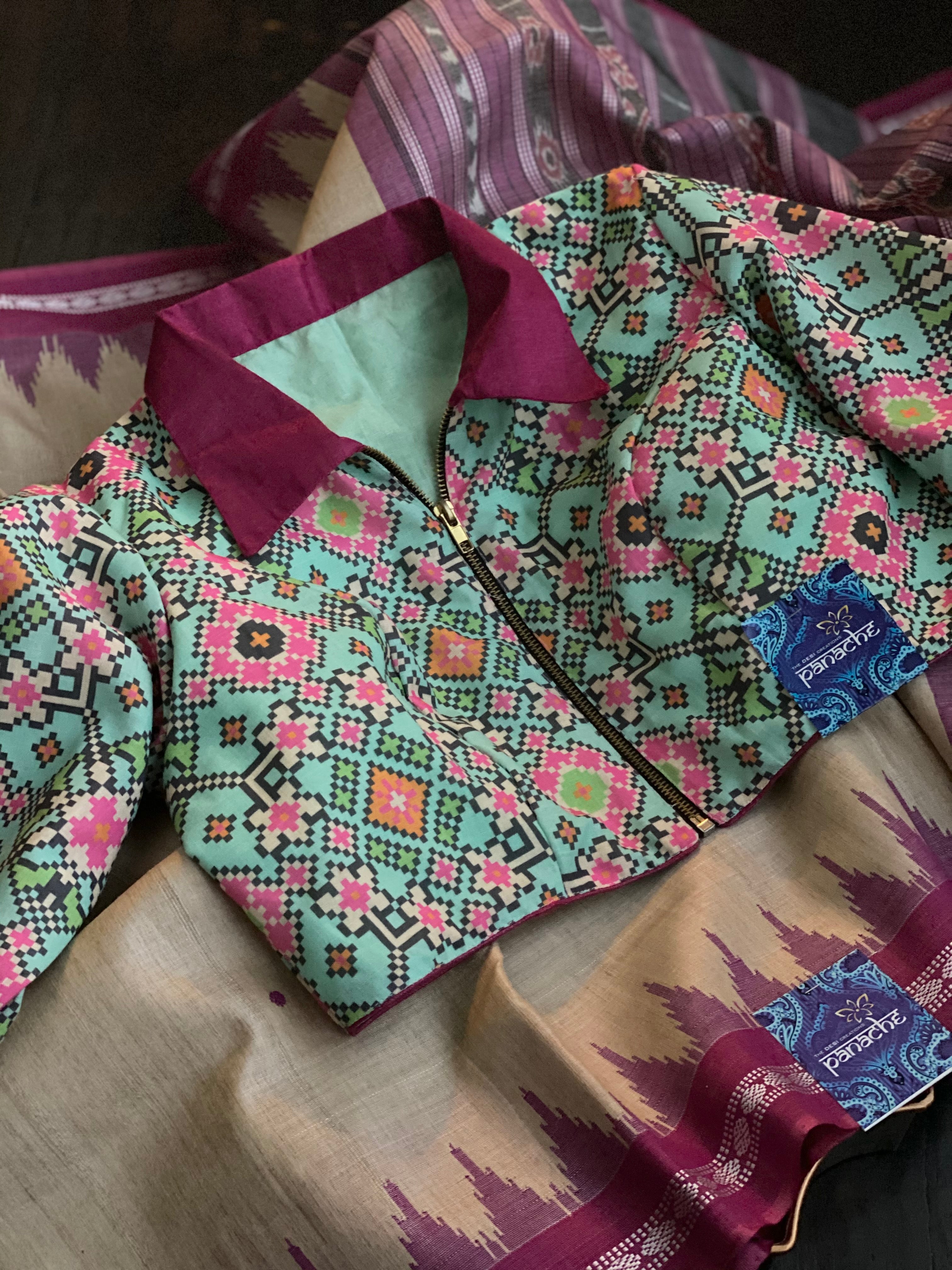 Designer Blouse - Mint Blue Printed